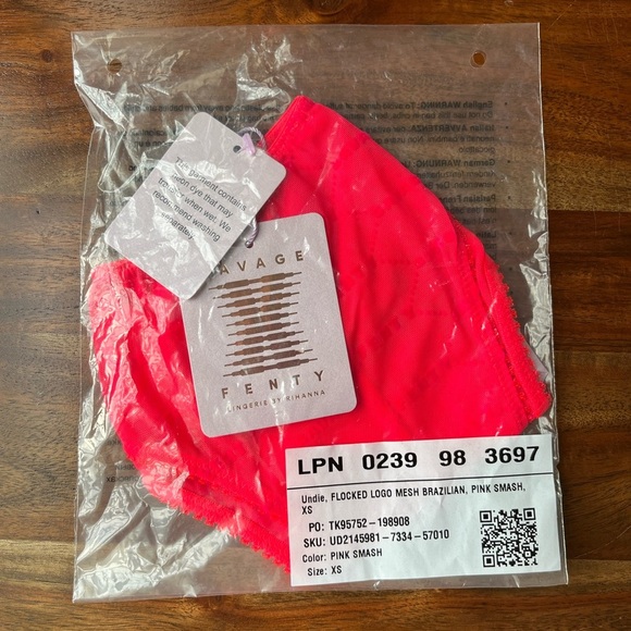 Savage X Fenty Pink Flash Flocked Logo Bralette & Brazilian Panty Set - Picture 15 of 16